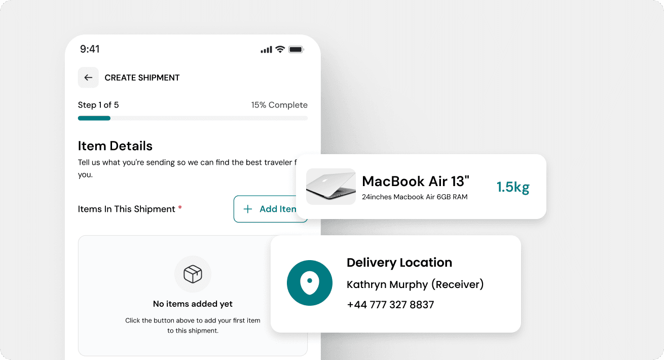 Create shipment flow in the Tutufy app