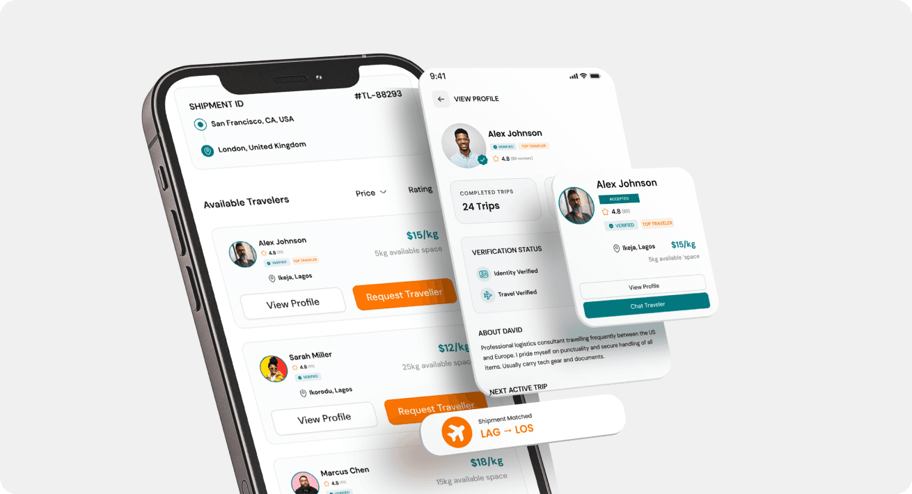 Find and request a traveler in the Tutufy app