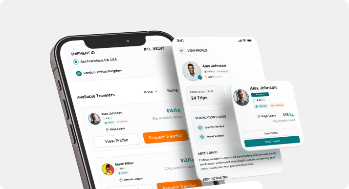 Find and request a traveler in the Tutufy app